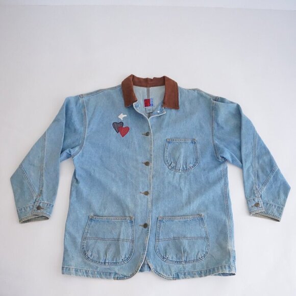 Jackets & Blazers - Vintage Sun Belt Blue Cotton Denim Jacket Noahs Ark Cabincore Farm Animals L